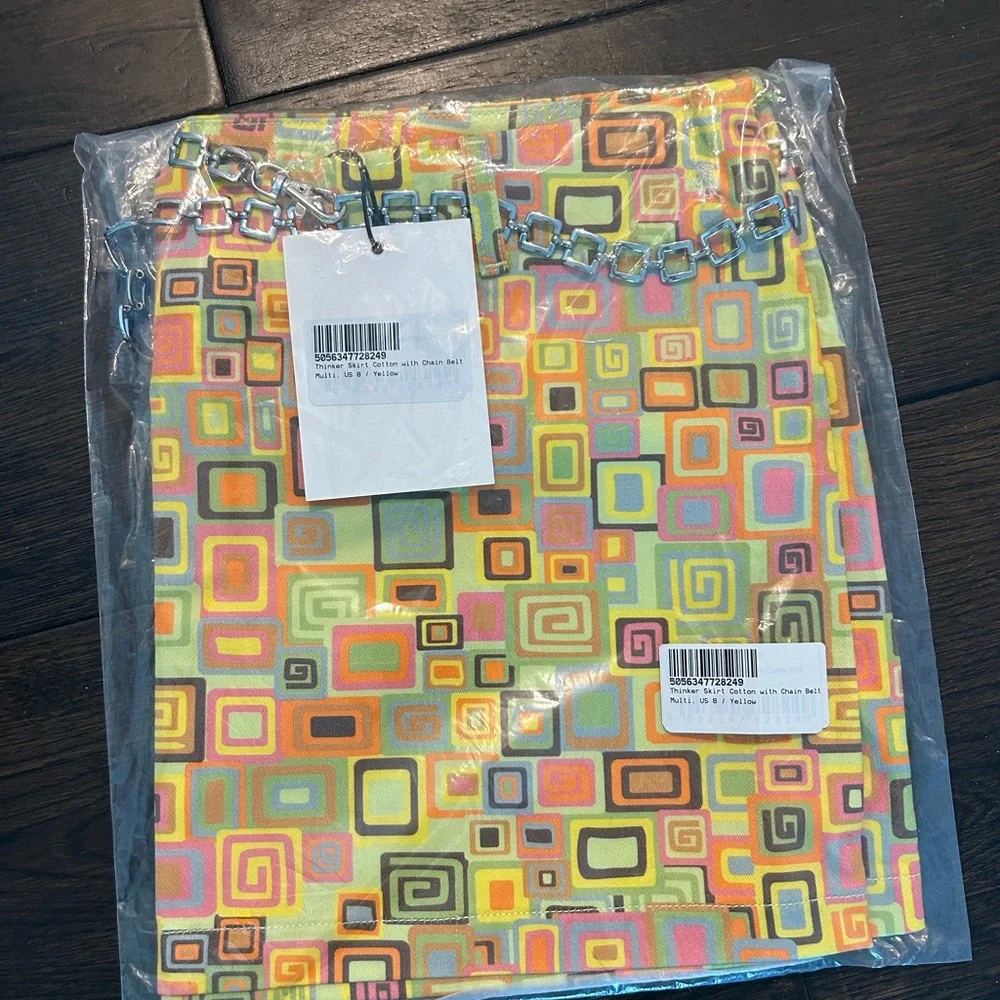 NWT The Ragged Priest Thinker Retro 60s Mod Geometric Mini Skirt With Chain Belt - Picture 10 of 12